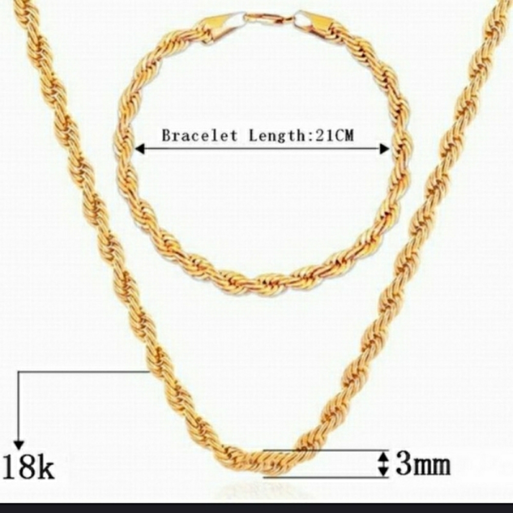 18K Gold plated Twisted Necklace and Bracelet Set
